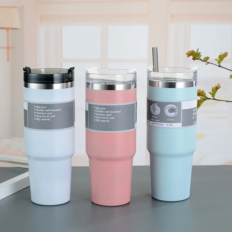 

New Outdoor Large-capacity Car Straw Cup 304 Stainless Steel Thermos Cup Double-layer Travel Mug Friendly for Coffee,Iced Tea