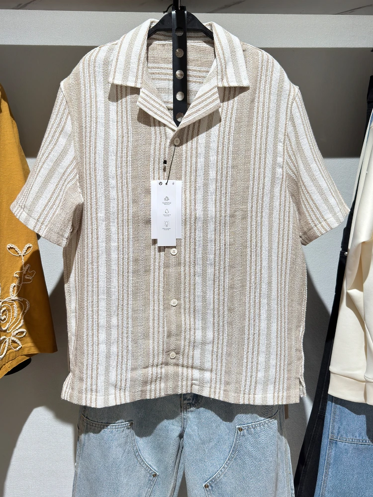 

Summer New Men's Comfortable Casual Striped Texture ort Sve irt Loose Fit Breathable Thin Sle Daily Wear