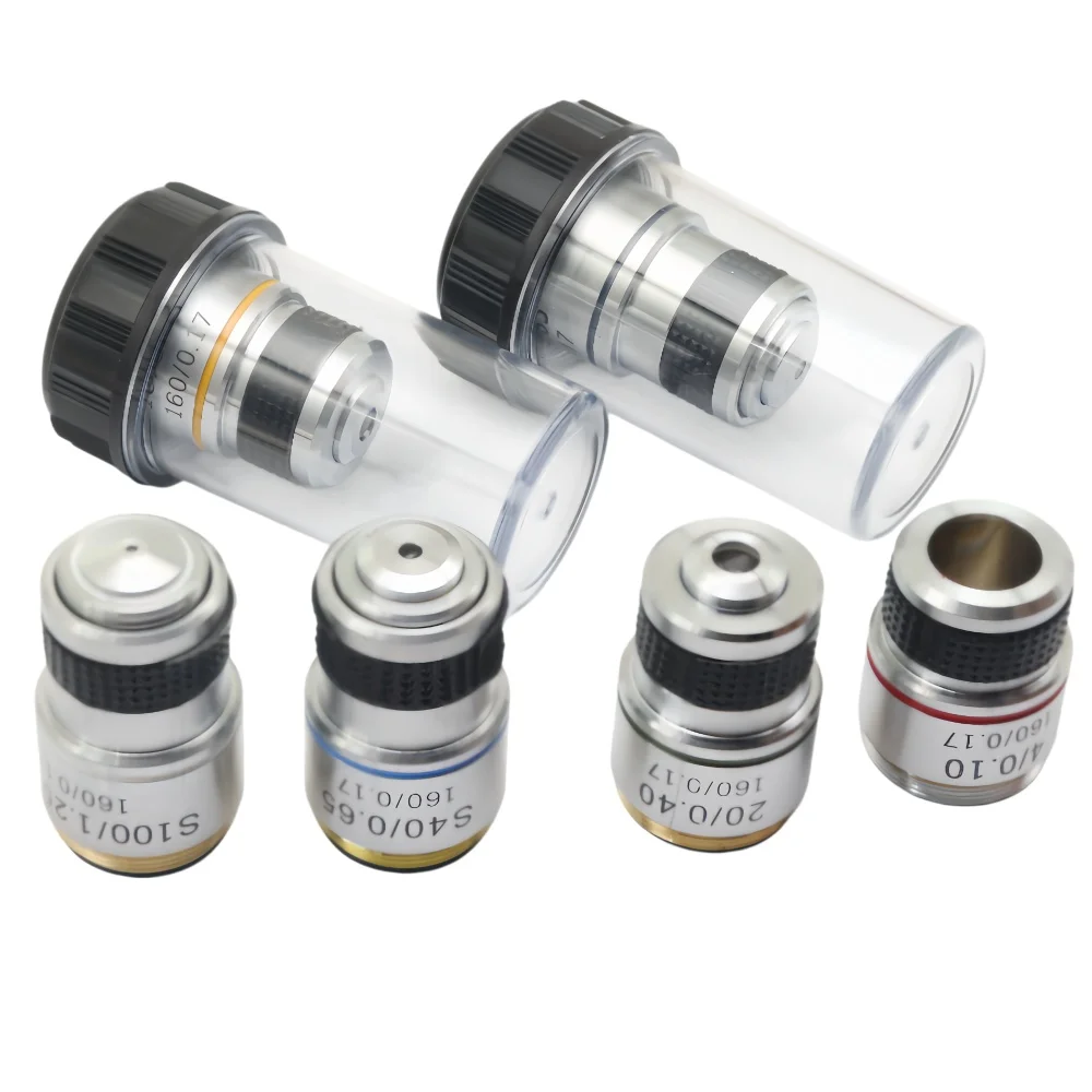 

Ахроматический объектив для микроскопа, RMS 185 мм, 4X 10X 20X 40X 100X, высокоточная лабораторная оптическая линза