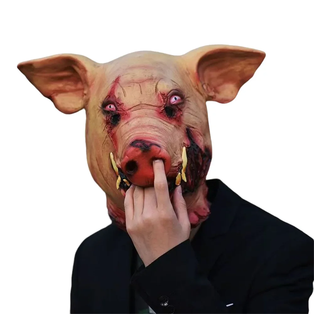 

New Chainsaw, Horror Horror Blood Pig Head Mask, Horror Funny Latex Pig Bajie Halloween Funny Animal Head Cover Props