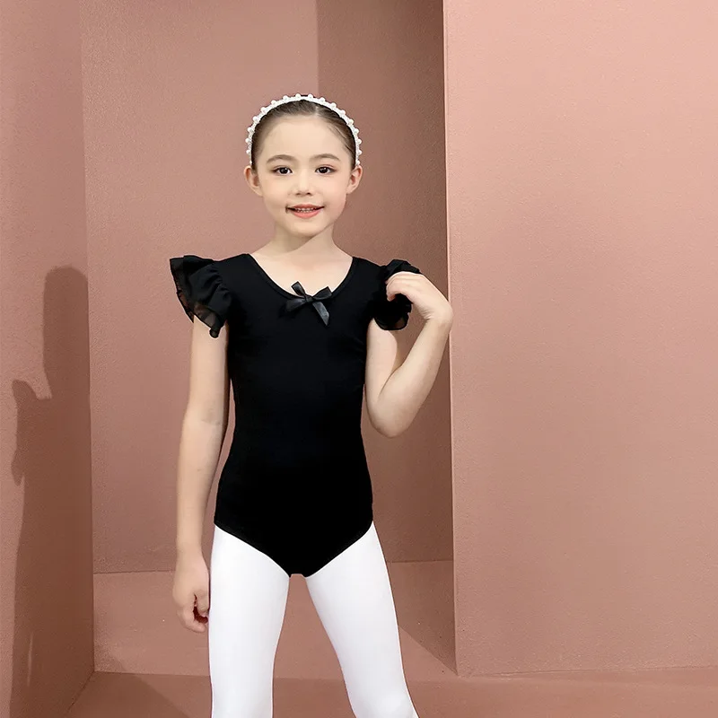 Meisjes Ruche Mouw Ballet Dans Jurk Tutu Begrenste Turnpakje Kriskras Boog Terug Dot Tulle Fluffy Dancewear Korea Skate Prinses