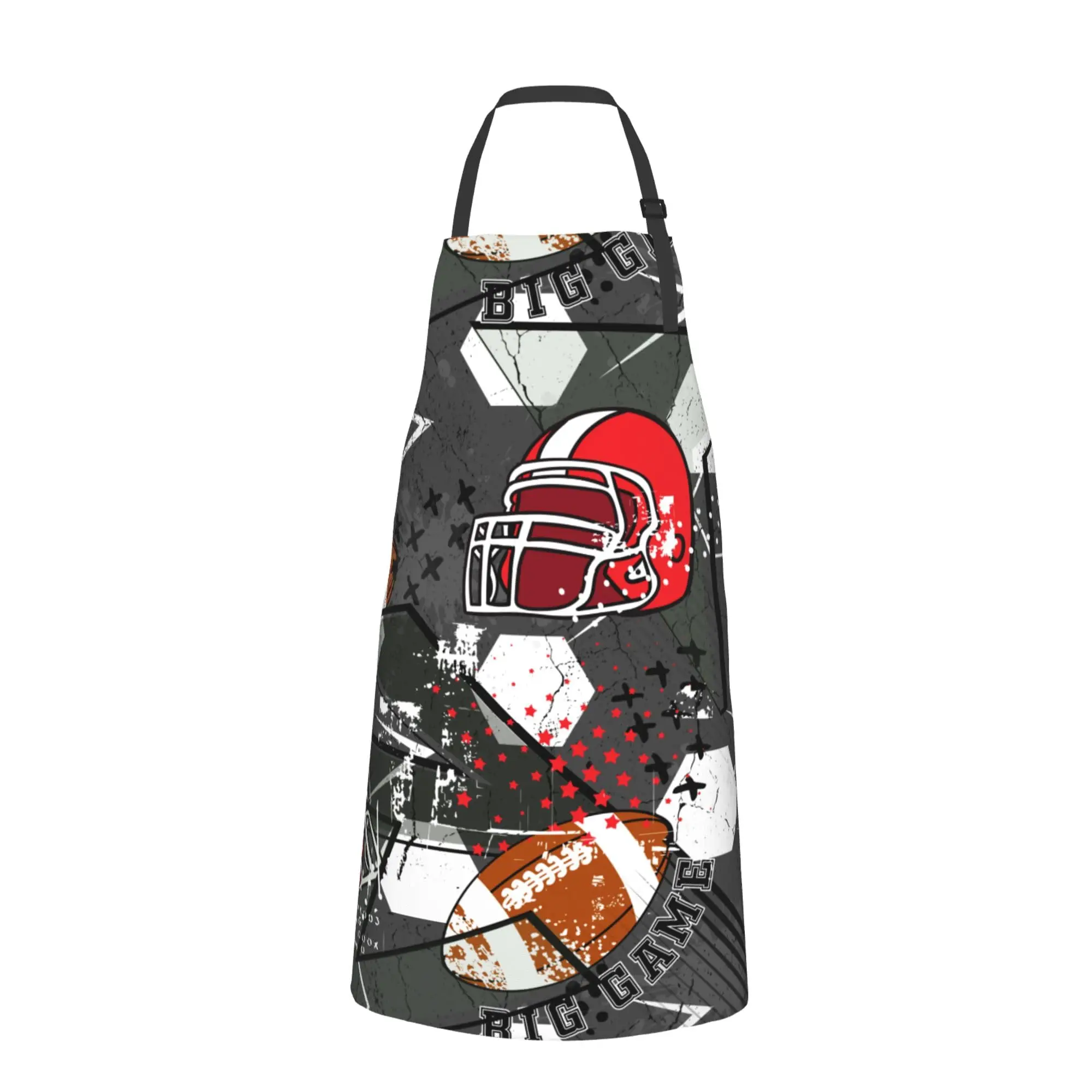 American Football Waterproof Apron with Pockets Adjustable Bib Apron for Cooking Kitchen Garden Baking