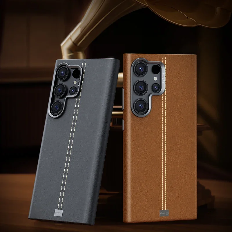 

Сплошной цветной кожаный чехол для телефона Magsafe в стиле ретро для Samsung Galaxy S25 S24 S23 Ultra Plus с беспроводной зарядкой, матовый противоударный чехол