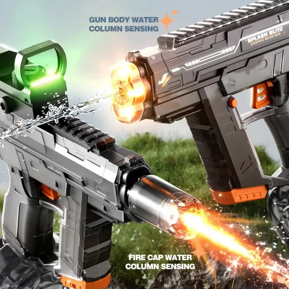 Pistola de agua de tiro eléctrica UZI con iluminación, juego de piscina de alta presión, juegos de disparos de agua, juguetes para niños y adultos