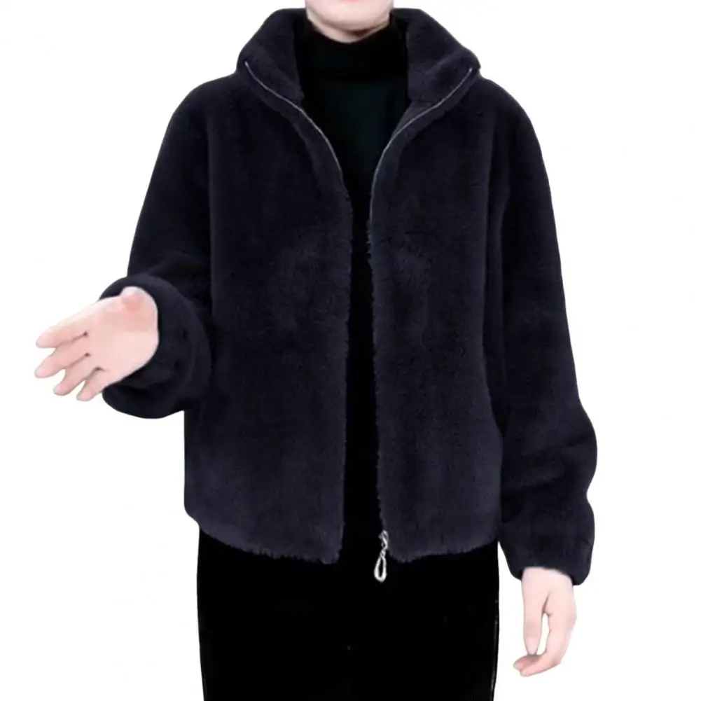 Women Zip-up Jacket Stylish Women's Winter Coat with Faux Fur Collar Zip-up Cardigan Long Sleeves Cold-proof for School