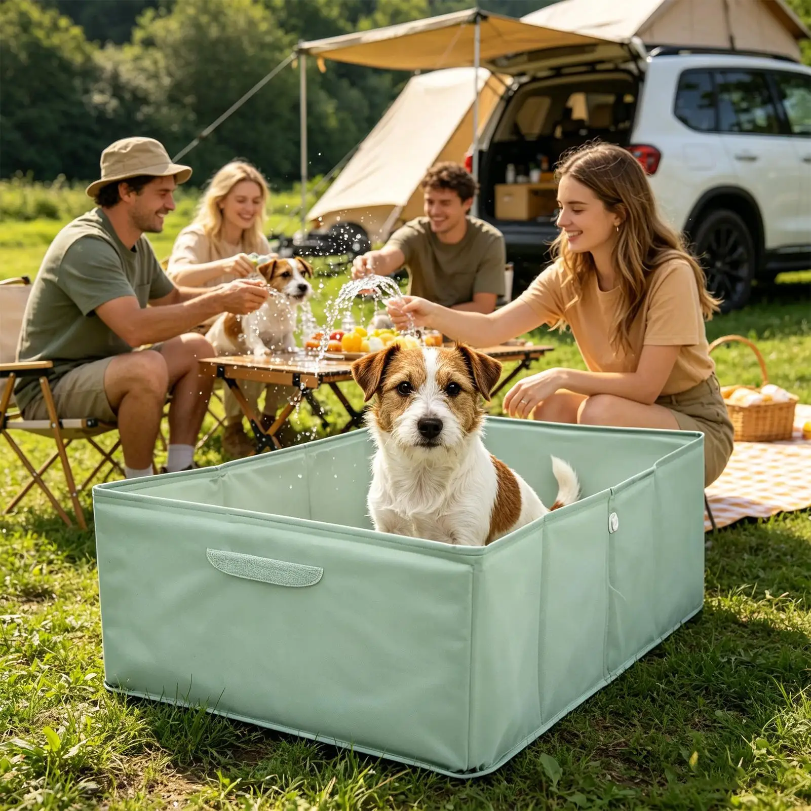 Dog Pool Non-Slip Foldable Portable Puppy Pool 31.5x15.7x7.8 Inch Dog Bath Tub for Cat Beach Outdoor Playground Backyard Home