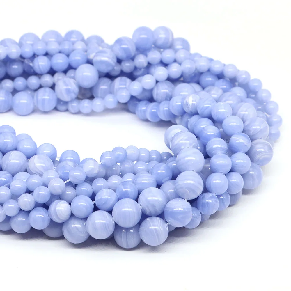 4/6/8/10MM Blue Lace Agate Beads Natural Stones Loose Spacer Crystals Agate Round Beads for Jewelry Making DIY Bracelet Necklace