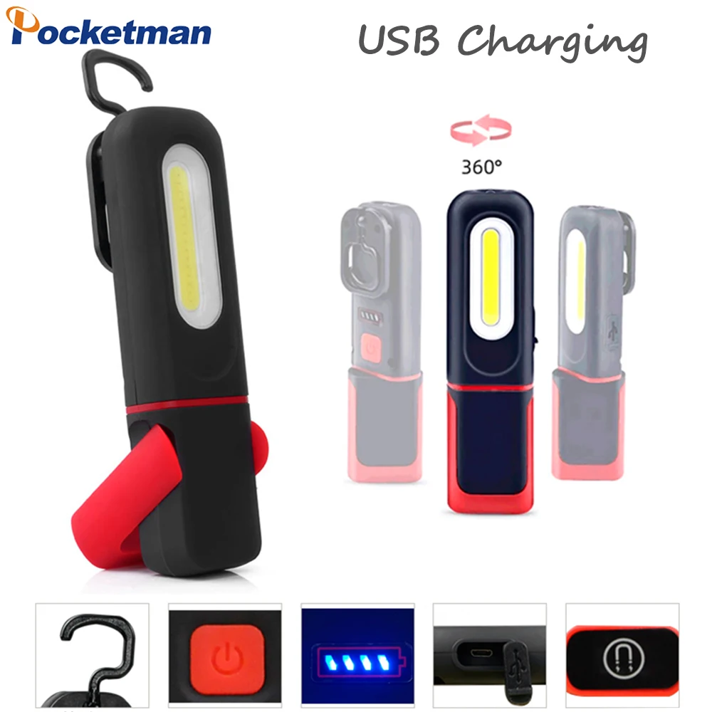 Powerful COB LED Work Light 3 Lighting Modes Handheld Flashlights Camping Lamp Auto Repair Light Emergency Torch Worklights