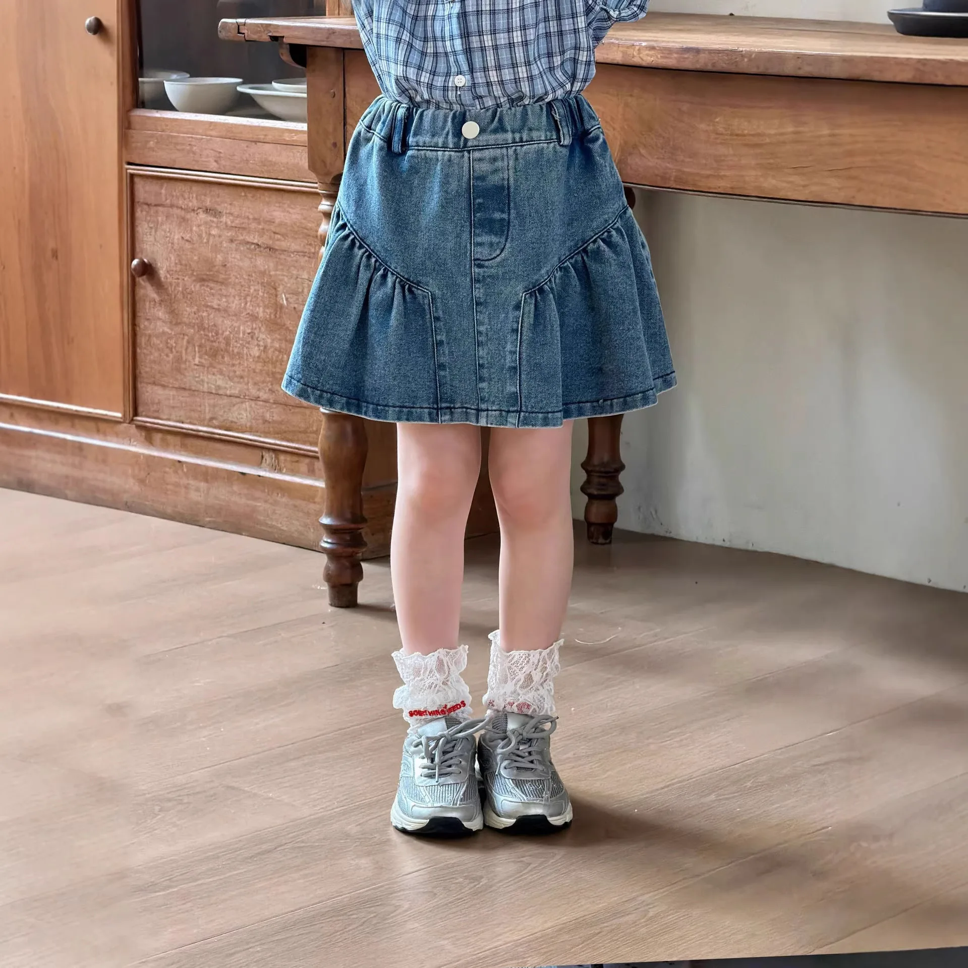 Girls T-shirt 2026 Spring and Summer New Childrens Clothing Korean Style Girl Baby Fashion Sleeveless Frilly Short Plaids Shirt - view 3