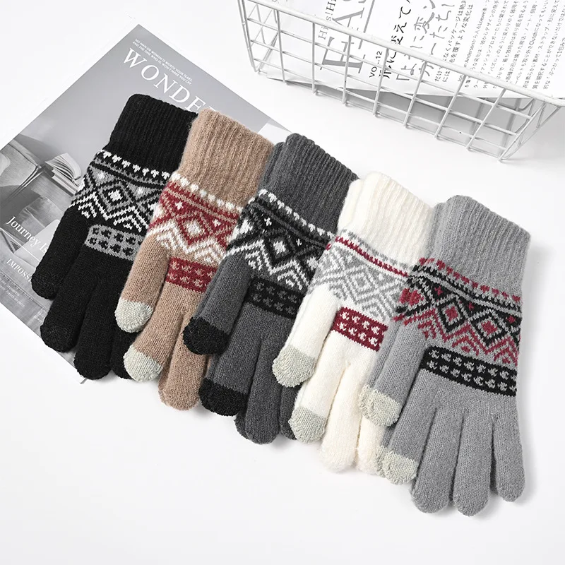 Herren-Handschuhe für kaltes Wetter, doppellagige, mit Fleece gefütterte, verdickte, gestrickte, kaschmirähnliche, warme Touchscreen-Handschuhe