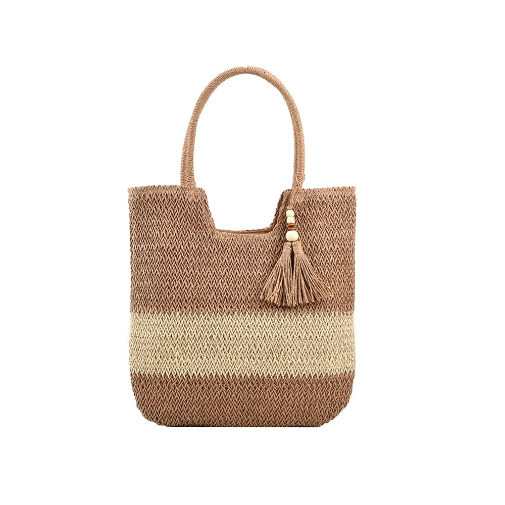

With Tassels Straw Beach Bag Comfortable Handle Zipper Closure Woven Tote Bag Portable Lightweight Ladies Handbags Lady Travel