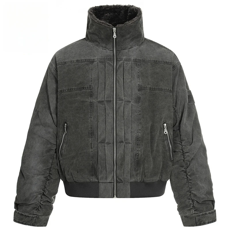 

【Mirrordust】Winter Jackets Men Thicken Fleece Warm Parkas Coats Vintage Stand Collar Padded Jackets Casual Loose Jackets Outwear