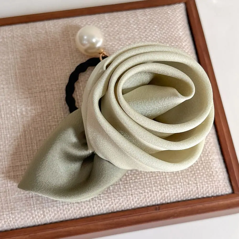 

Cute Flower Rose Hair Rope Leaf Korean Style Silk Satin Hair Rope Peal Scrunchies Elastic Hair Band Women