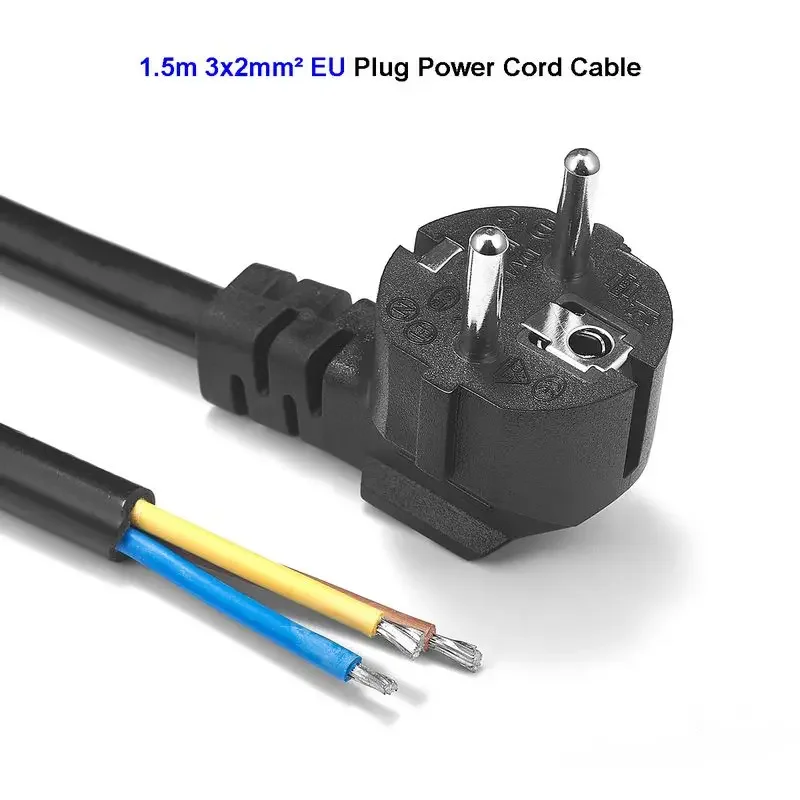 EUプラグ付き有線ケーブル,1.5m,0.75mm ²/1mm ²,1.5mm ²/2mm ²,電気ファン,掃除機用延長ケーブル