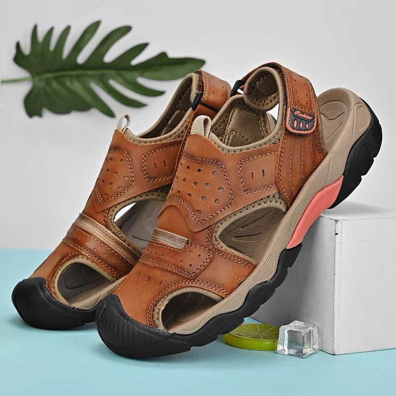 

Summer Men's Genuine Leather Sandals Outdoor Non-slip Beach Sandals Handmade Summer Sneakers Classic Men's Large Size Sandals