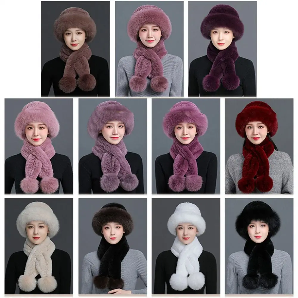 

Fashion Cold Hat Versatile Winter Rex Rabbit Fur Hat Cold Protection Thickened Cold Hat Warmth Scarf Hat Warmth Women Girl