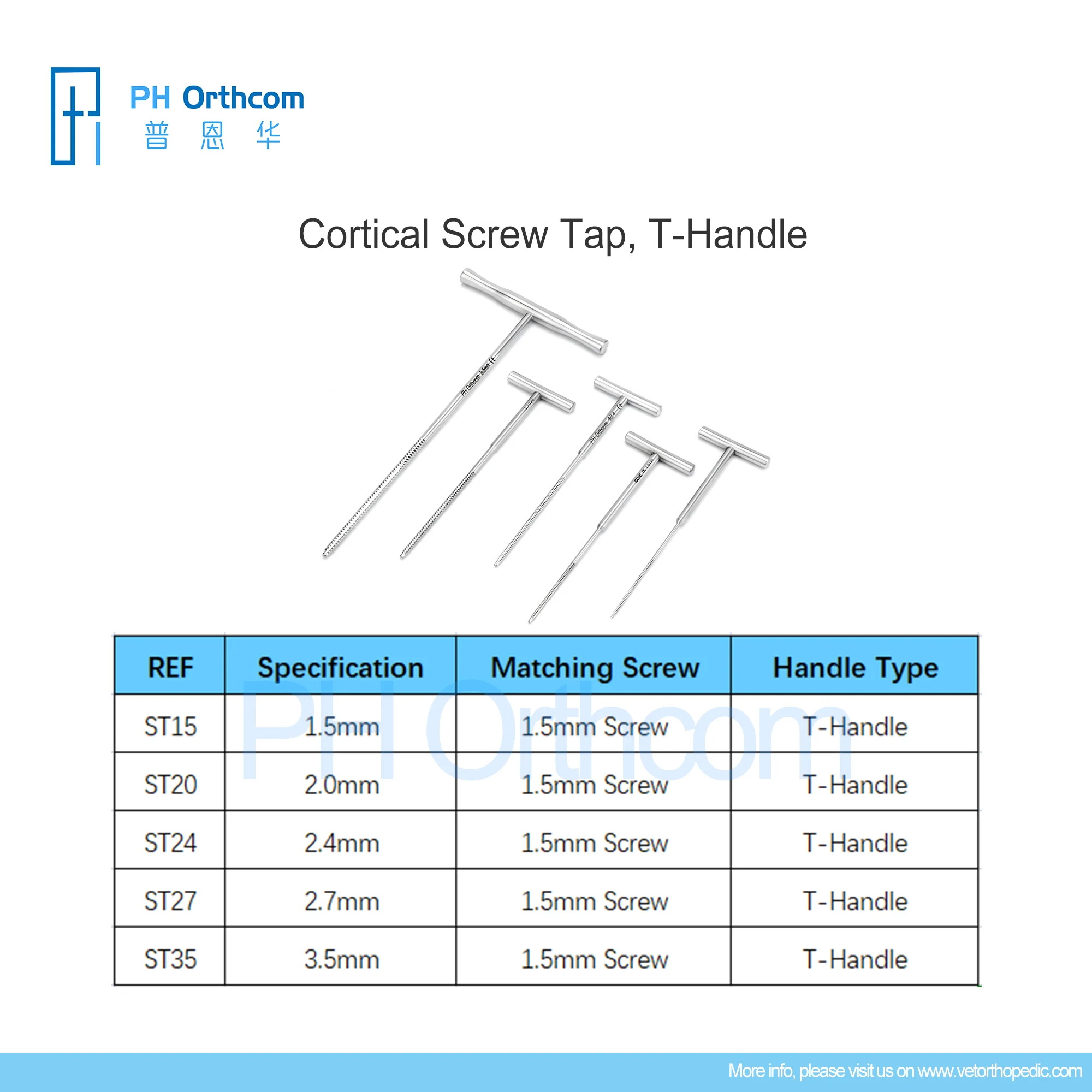 Orthopedic Surgical Instruments Tools Cortical Screw Tap, T-Handle Veterinaria Pets Mascotas Medical Supplies and Equipments