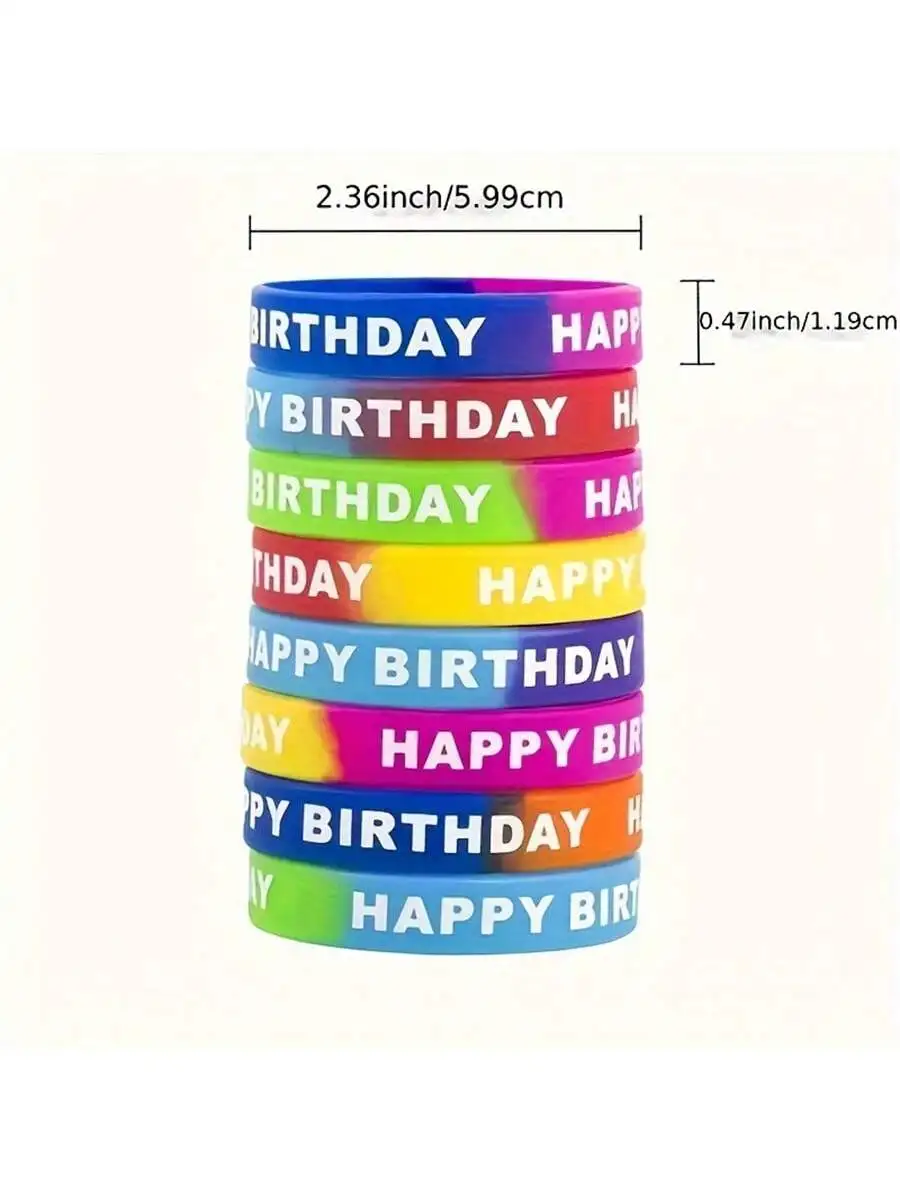 8/16/24/48pcs Colored Silicone Wristbands for Birthday Party Supplie,Interesting birthday present,Happy Birthday Rubber Bracelet