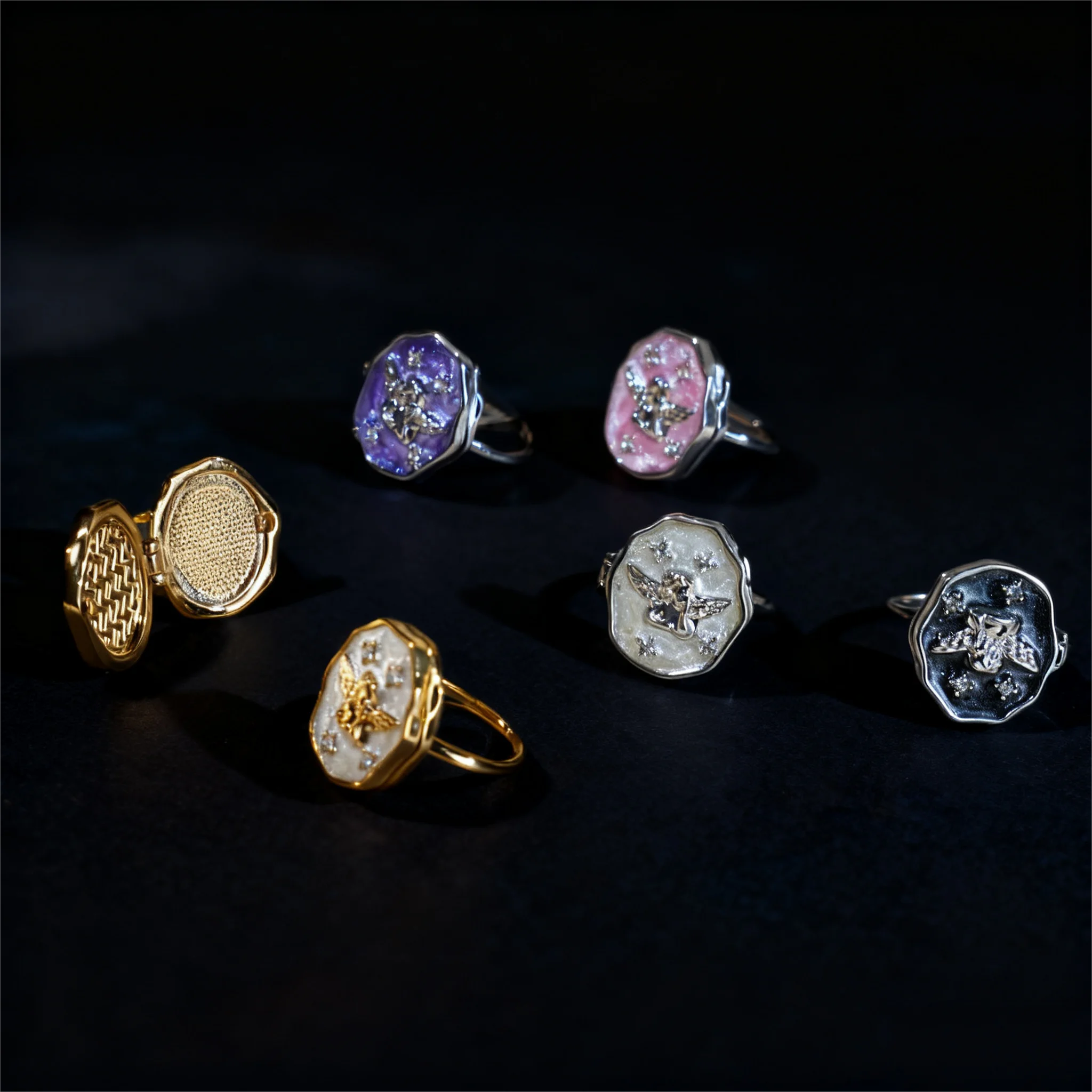 إطار خاتم صور ملون من Diamon Angel أنثى مجوهرات من الفولاذ المقاوم للصدأ تذكارية للنساء هدية حب عيد الحب #5