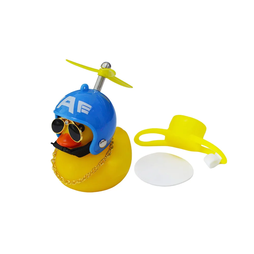 Rubber Small Yellow Duck with Helmet Car Interior Decoration Accessories Cycling Bell Kids Bike Horn Propeller Without Lights image 3