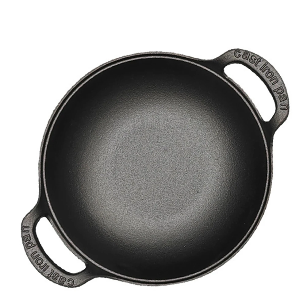 Iron Pot with Lid & Dual Handle Flat Bottom Stir Fry Pan Non Stick Heavy Dutch Soup Pot Home Kitchen Accessory