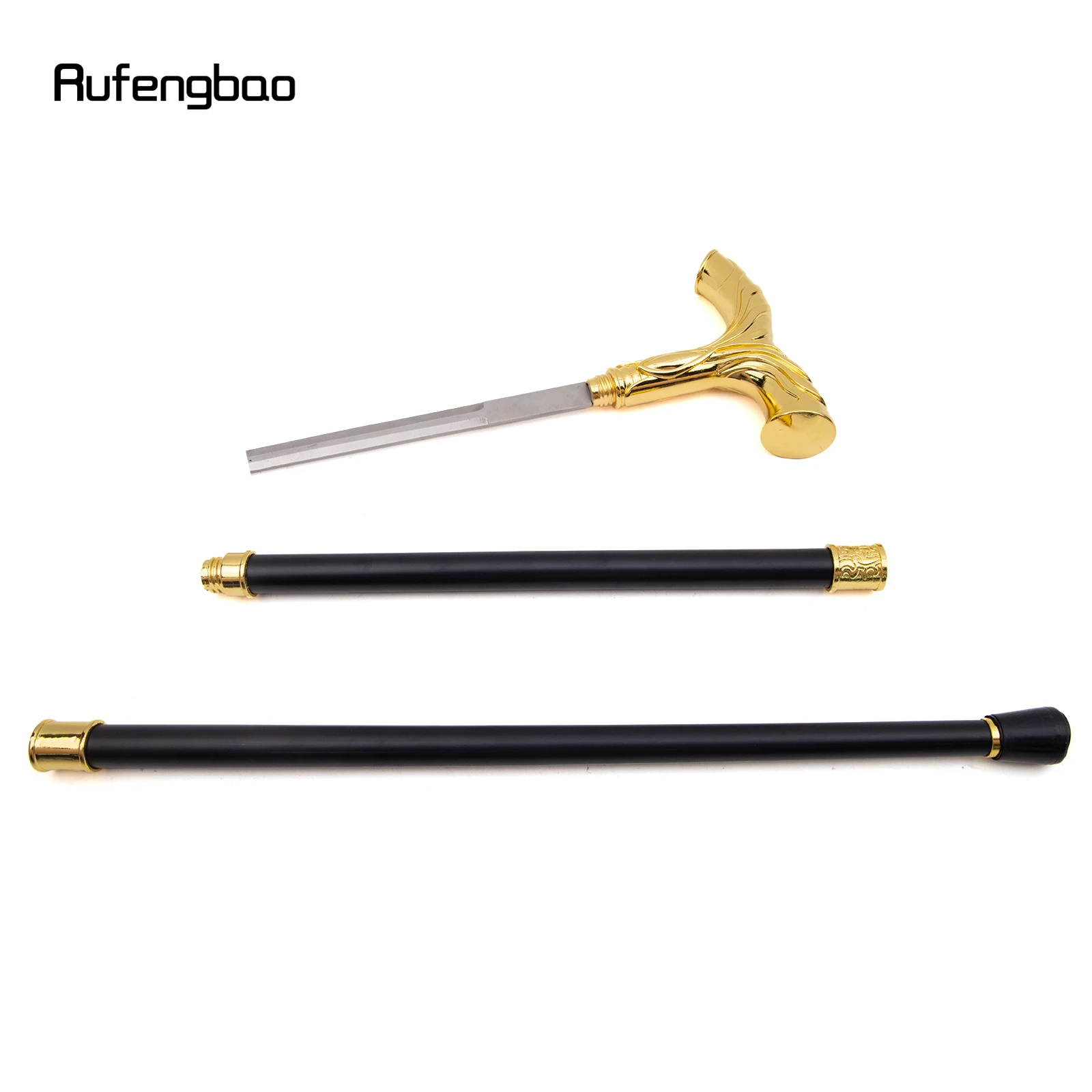 Golden Flowing Lines Handle Walking Stick with Hidden Plate Self Defense Fashion Cane Plate Cosplay Crosier Stick 92cm