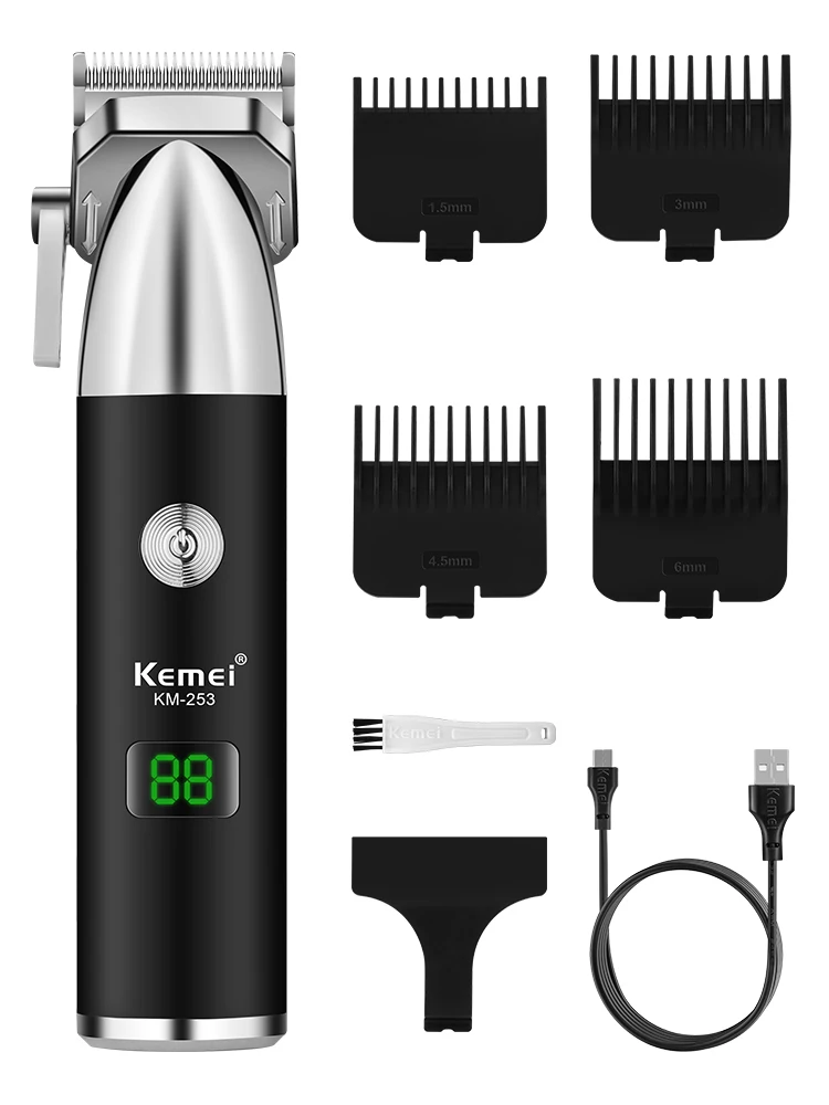 ماكينة قص الشعر الاحترافية من KEMEI مع شاشة رقمية، محرك قوي، تعديل متعدد السرعات في الصالونات، جودة مثالية