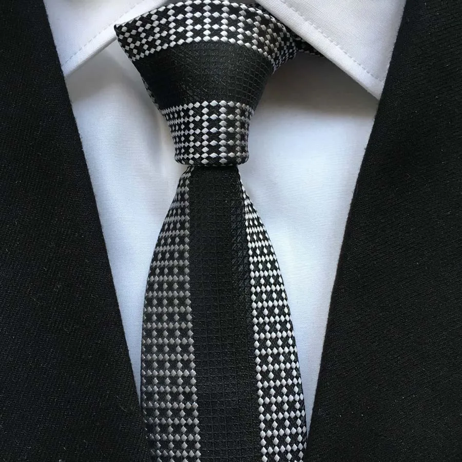 Men's Ties Jacquard Woven Neck Tie Unique Designer Panel Neckties Black Stripes with White Grids