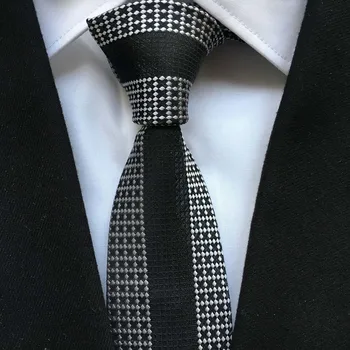 Krawaty męskie Żakardowy tkany krawat Unikalne designerskie krawaty panelowe Czarne paski z białą siatką