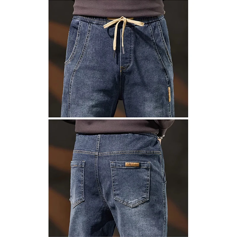 High Quality Brand Men\'s Baggy Harem Denim Pants Vintage Streetwear Casual Trousers Comfortable Elastic Waist Design Jeans Male