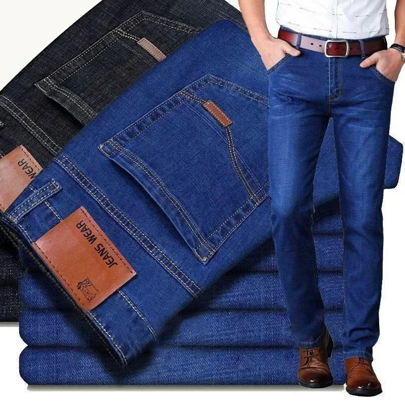 

2025 NEW Men's Fashion Business Jeans Classic Style Casual Stretch Slim Jean Pants Male Brand Denim Trousers Black Blue