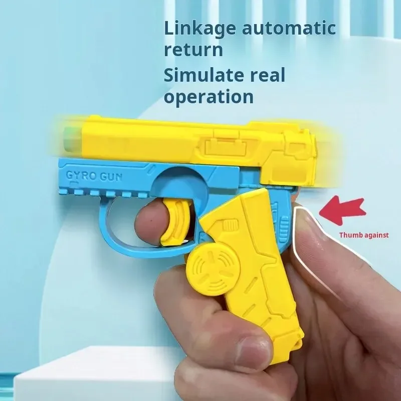 1pc Mini Decompression Rotating Backflow Gun 2-in-1 Fingertip Gyroscope Automatic Rebound Gun Children's Toy