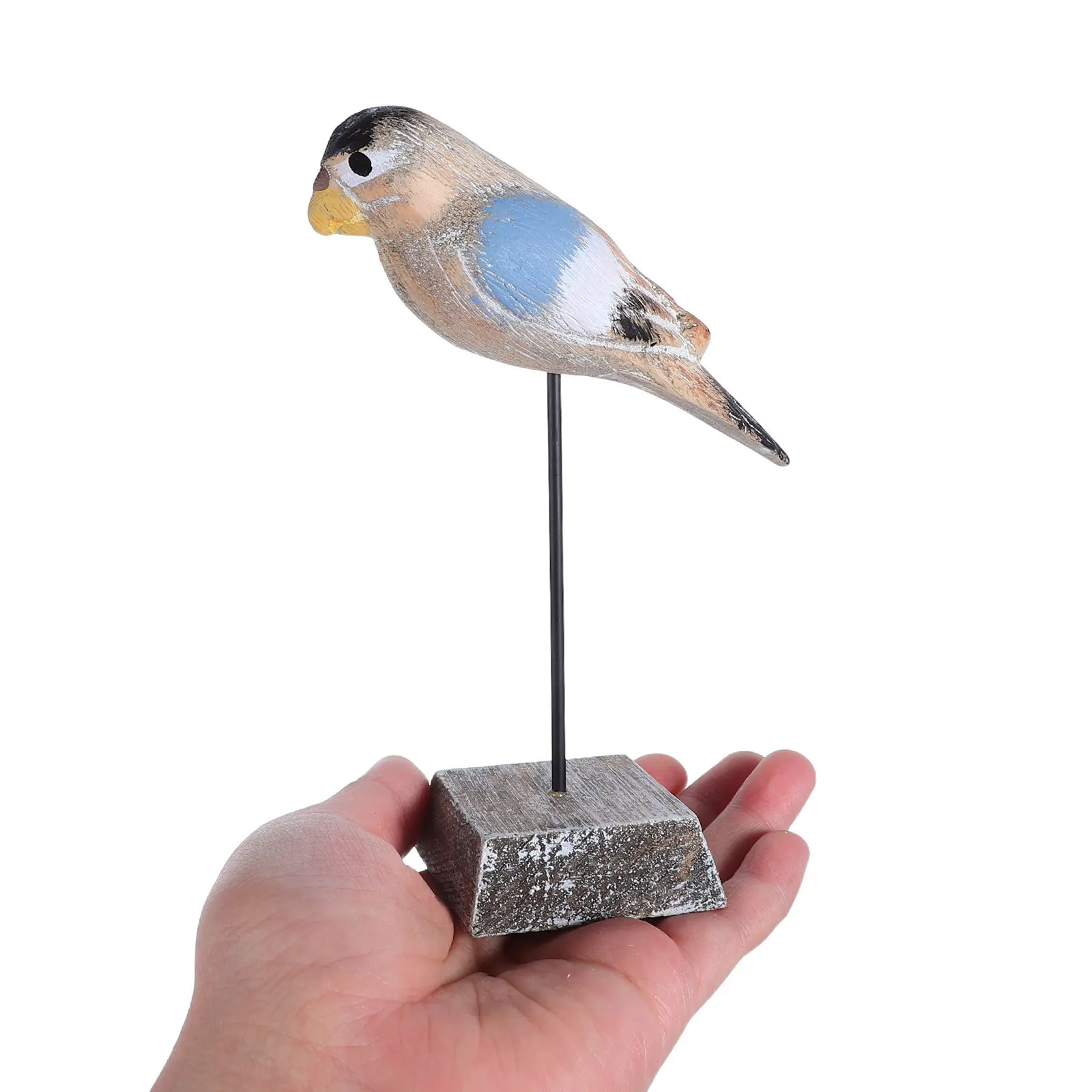 Natural Wood Coastal Shelf Bird Statue Hand Carved Seagull Ornament for Desk Nightstand Rustic Mediterranean Style Vintage Bird