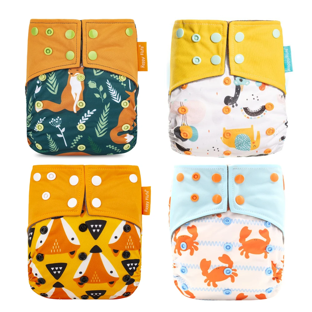 HappyFlute New 4PCS Set Bamboo Charcoal Inner Baby One Size Nappies Reusable Cloth Diaper