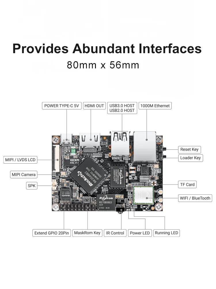 KICKPI K1B كمبيوتر لوحي واحد Rockchip RK3568 رباعي النواة 64 بت، WiFi5 BT5.0 أندرويد Ubuntu Debian Pi البديل