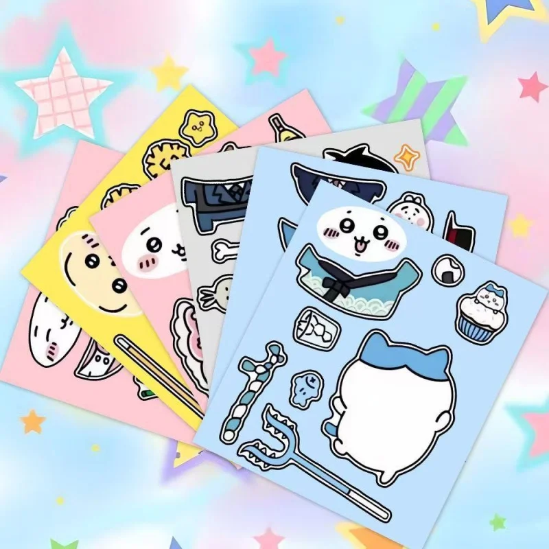 Cute Chiikawa Dress Up Stickers 6 Sheets Different Character Costume Decorative Decals for Kids DIY Puzzle Game Journal