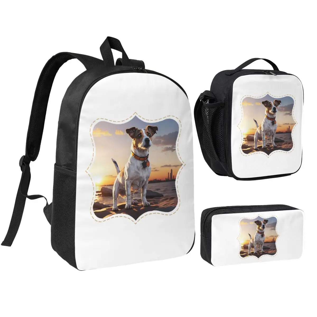 

Jack Russell Dog At Sunset Backpack Boys Girls BookBag School Bag Laptop Shoulder Bags 3ps Insulated Lunch Bag Pencil Case