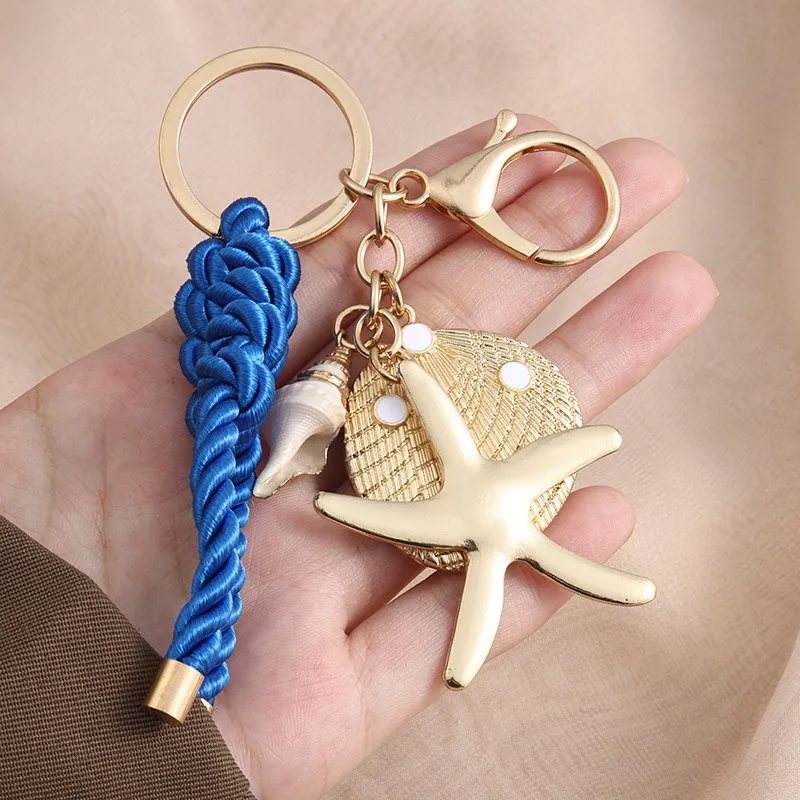 

Starfish Gold Bag Charm Keychain For Women With Beach Ocean Shell Keychain Accessories Purse Charms Fashion Car KeyChain Pendant