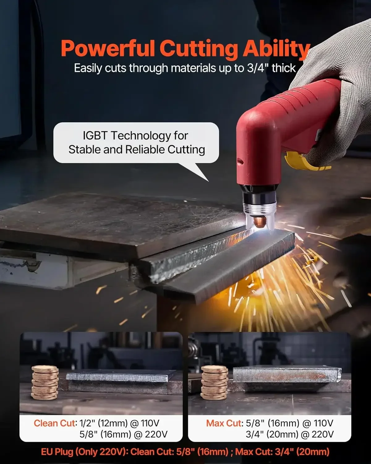 VEVOR Plasma Cutter, 65A Non-Touch Pilot Arc Plasma Cutting Machine Non-High Frequency - with 2T/4T Function & Adjustable PT Tim