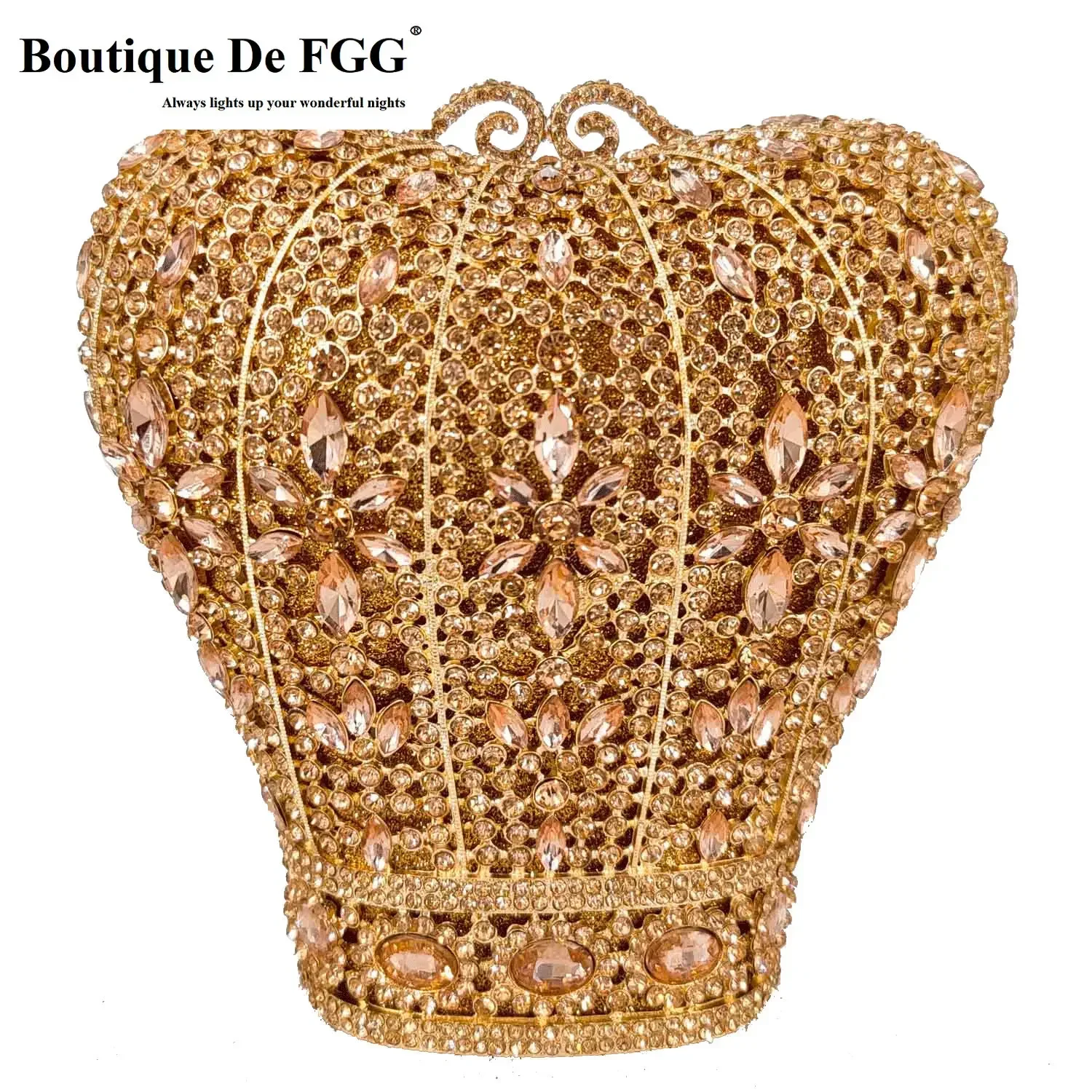 

Boutique De FGG Big Crown Women Crystal Clutch Purses and Handbags Formal Party Evening Bag Bridal Wedding Rhinestone Clutch Bag