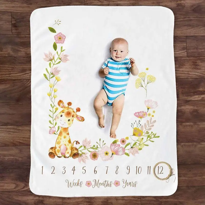 

D5QA Baby Record Growth Milestone Blanket Newborn Animal Pattern