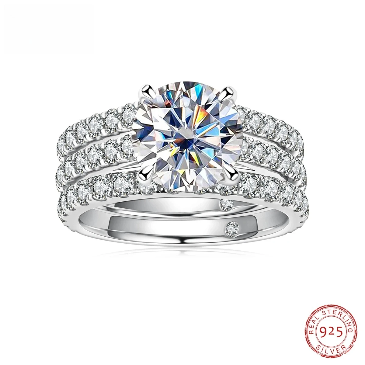 3CT Center Stone Total 4.15CT D Color VVS1 Moissanite Stackable Bridal Ring Set GRA Certified Pass Diamond Tester S925 Sterling Silver Anti-allergy Never Fade Engagement Wedding Band Fine Jewelry For Women Bridal Anniversary Wholesale