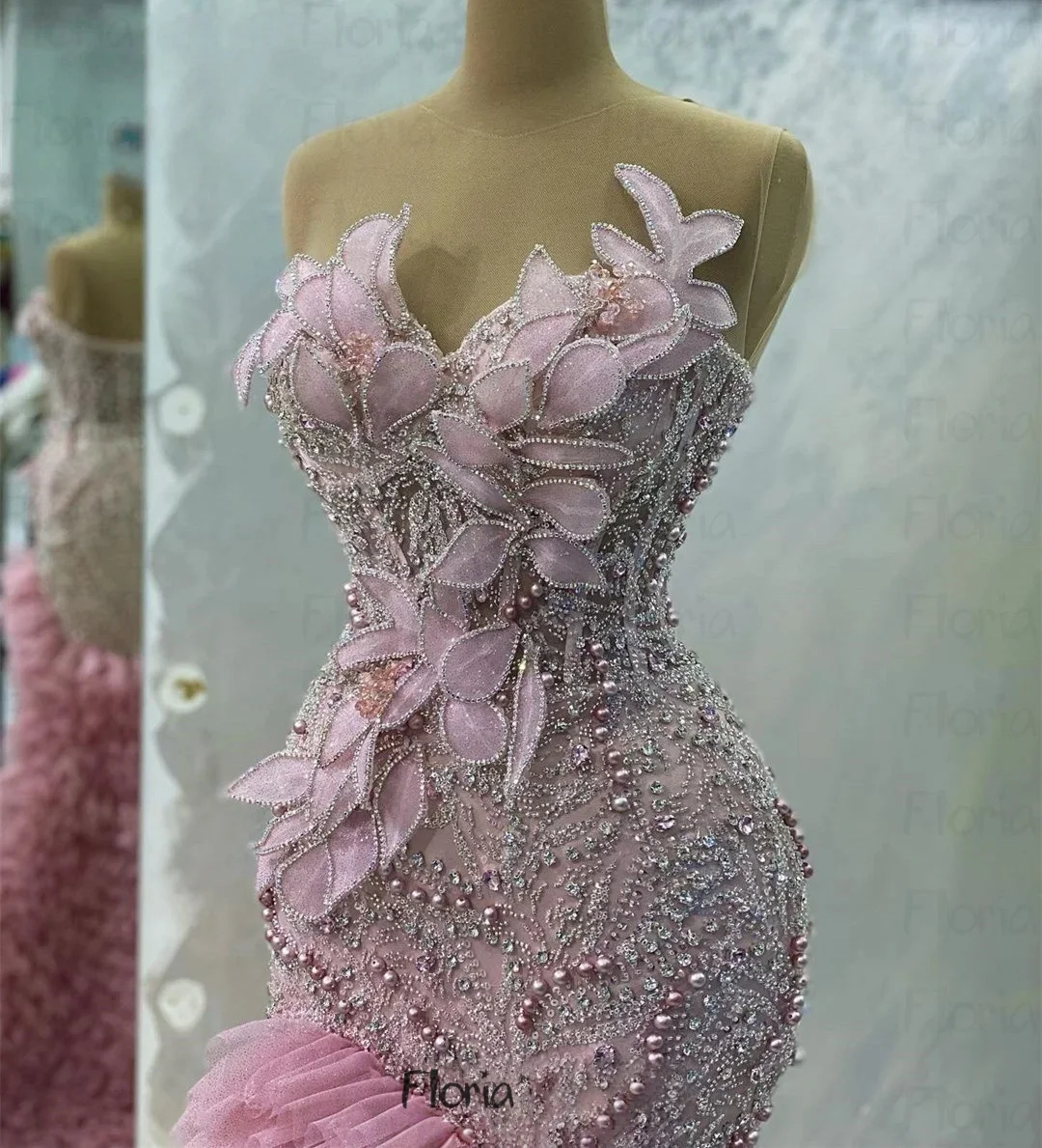 

Ruffles Side Split Pink Dress 2025 Graduation Party Gown Dubai Shiny Second Reception Dress Customized Arabic Long Pageant Robeb