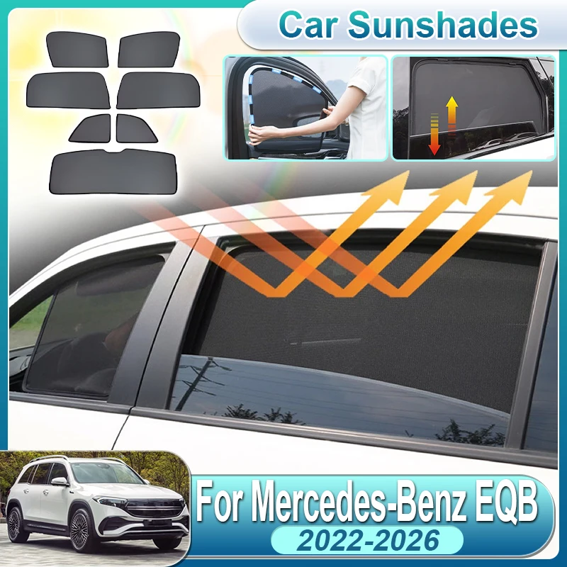

For Mercedes Benz EQB 2022-2026 X243 Anti-UV Car Mesh Sunshade Privacy Curtain Side Rear Window Sun Shades Protector Accessories