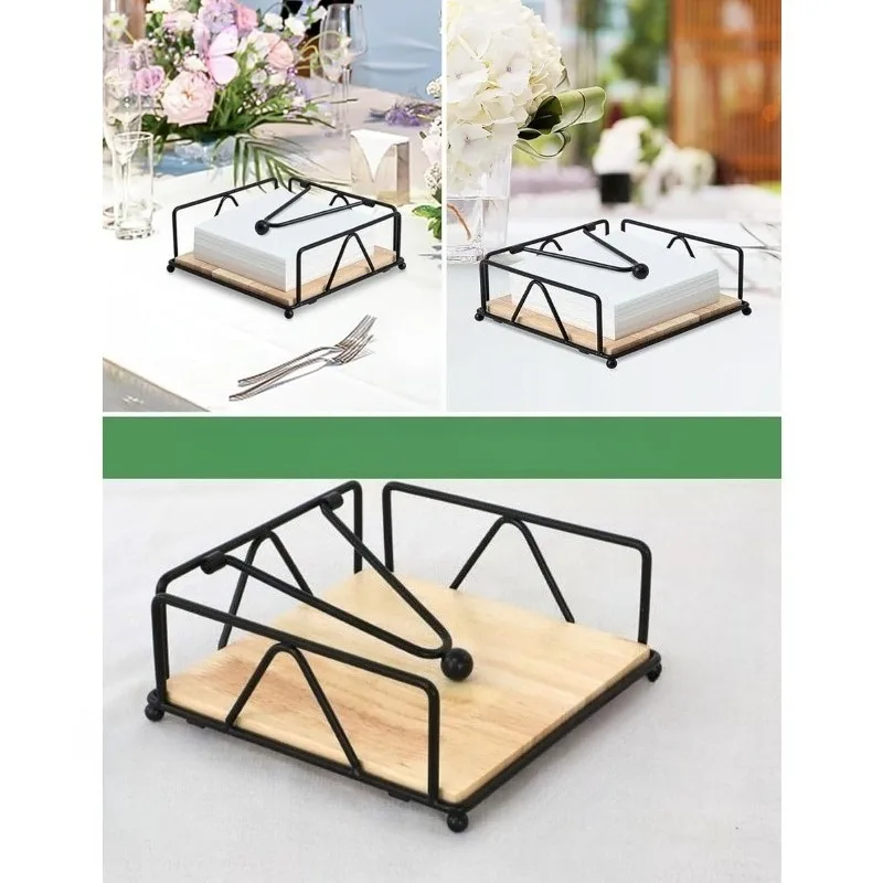 Dispensador sofisticado de servilletas con base de madera con detalles, ideal para uso en encimera del hogar, soporte para pañuelos para configuraciones versátiles.