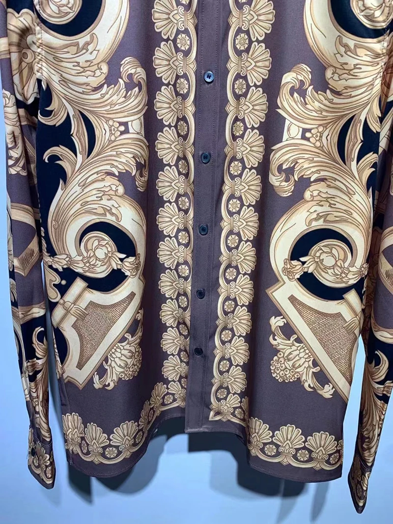 New Baroque printed men\'s shirt casual long sleeved shirt fashionable high-quality spring and autumn luxury 2024 Trendy Europe