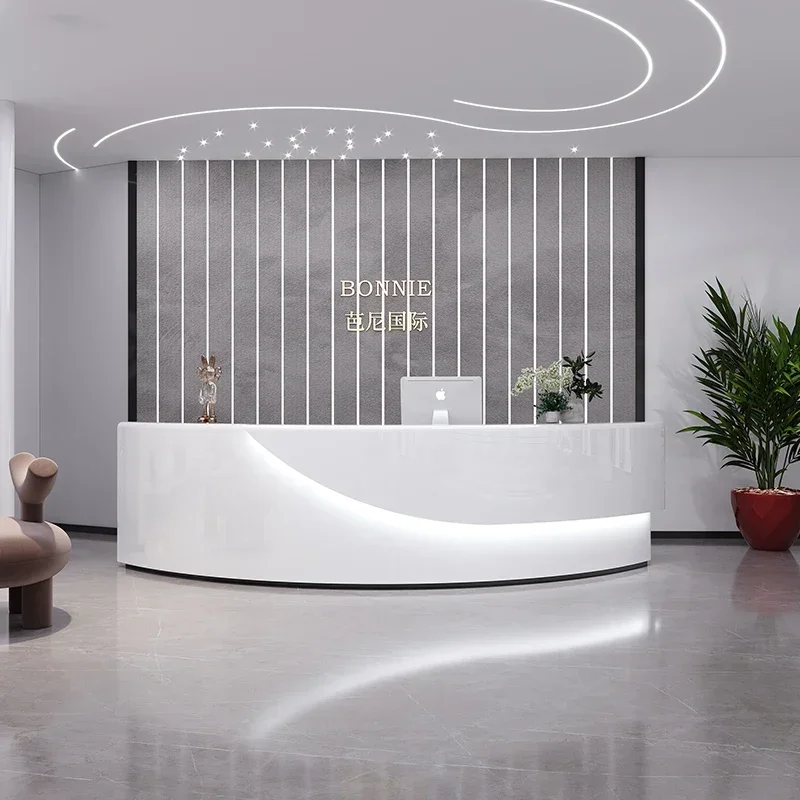 

Modern Beauty Salon Cashier Company Paint Front Desk Dance Room Curved Bar Counter