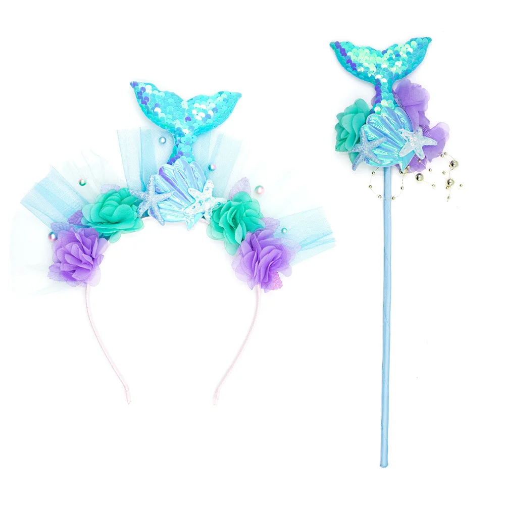 Mermaid Hairband Colorful Mermaid Tail Hairband Headwear Children Cartoon Starfish Fairy Stick