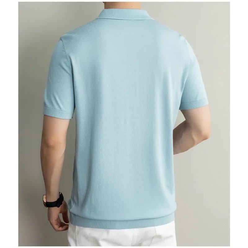 Classic Men's Polo Shirts Tshirt Silk Blend Summer Comfort Fit Breathable Knit Wear Casual Top