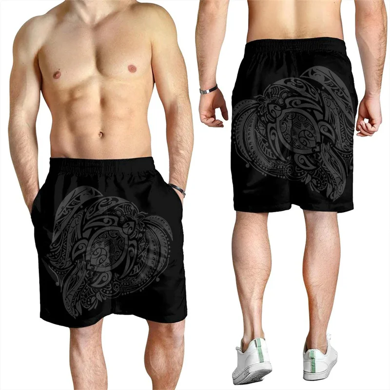 New Turtle Men's Shorts Tiki Hawaii Beach Short Trunks Polynesian Swim Trunks Gym Ice Shorts Boy Board Short Pants Ropa Hombre